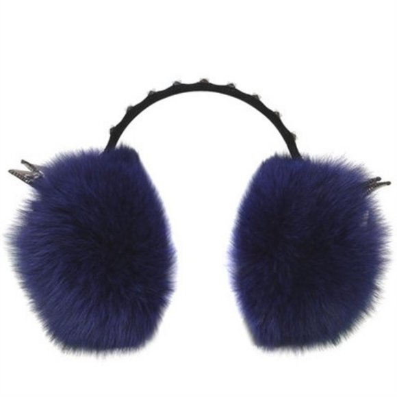 MCM Blue Fur Studded Earmuffs Limited Edition - Picture 1 of 2
